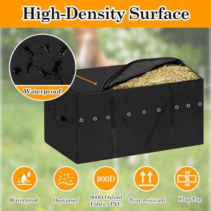 Klmnop Hay Storage Bag Waterproof, 900D 45 x 24 x 20 Inch Large Hay Bale Storage Bag for Horses, Tote Bale Bags for Cattle Goats Sheep(Black)
