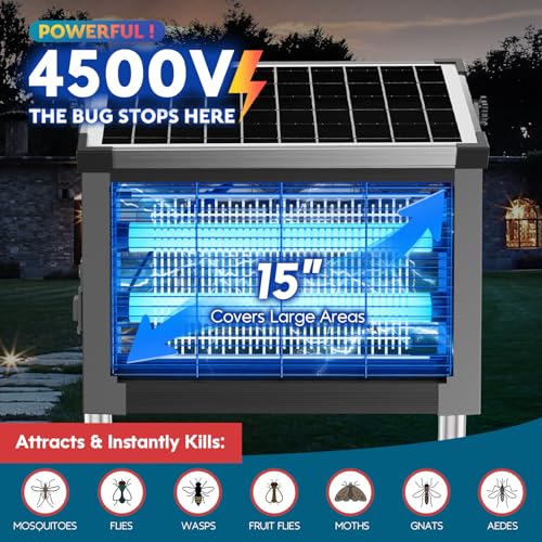 Solar Bug Zapper Outdoor, 4500V Mosquito Zapper Fly Traps Outdoor for Patio - color: Gray