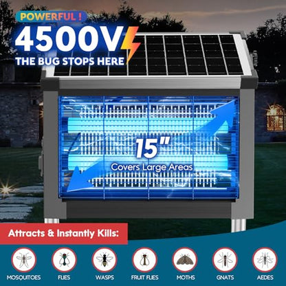 Solar Bug Zapper Outdoor, 4500V Mosquito Zapper Fly Traps Outdoor for Patio - color: Gray