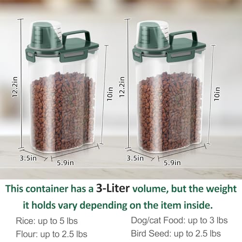 2 Pack 3 Lbs Pet Dog Cat Food Storage Containers for Travel - Pine Green - color: Pine Green-3L 2Pack