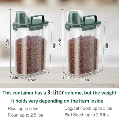 2 Pack 3 Lbs Pet Dog Cat Food Storage Containers for Travel - Pine Green - color: Pine Green-3L 2Pack