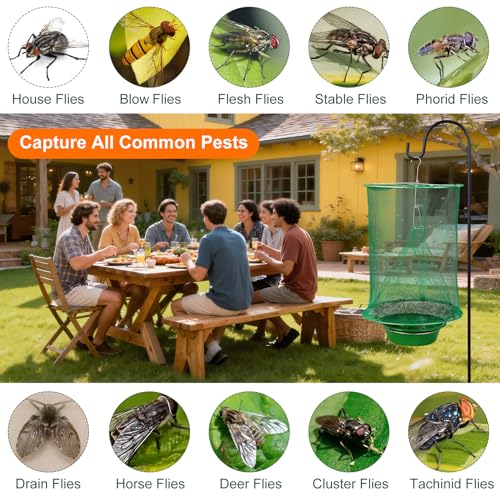 Reusable Ranch Fly Traps Outdoor Hanging Fly Cage-4 Pack - size: 4 pack