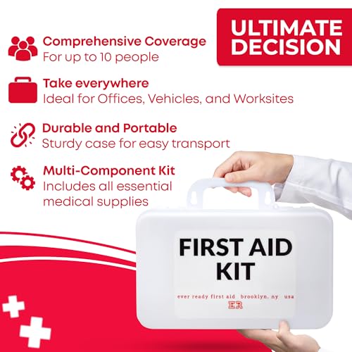 10 Person First Aid Kit - OSHA and ANSI Class A Compliant, Fully stocked Emergency Kit for Home, Office or Construction site