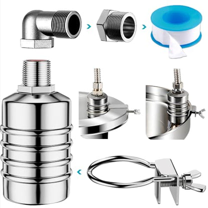 Float Valve,1/2" to 3/4'' water level control float valve, 304 Stainless Steel Fully Automatic Watershut off valve, Automatic Water Level Controller for Tank, Pool, Livestock Troughs.