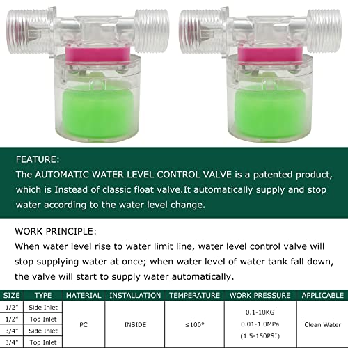 Transparency Water Float Valve, Water Level Control Water Tank Traditional Float Valve Upgrade (3/4“ SIDE) - size: 3/4“ SIDE