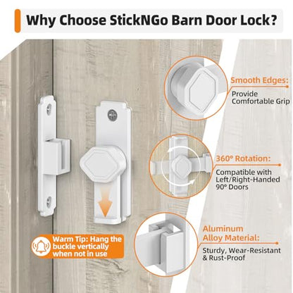 Sliding Barn Door Lock, 90 Degree Flip Security Gate Latch - color: White-2 Pcs