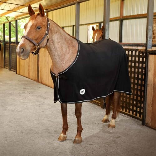 Jeffers Equine Elite Fleece Horse Cooler Blanket, 69 Inch – Soft, Adjustable Fit, Lightweight, Easy Care, Moisture Wicking Cooling Sheet with Surcingle for Post Exercise, Travel for Horses – Black - color: Black, size: 69"