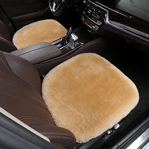 OGLAND 2 Pack Fuzzy Sheepskin Car Seat Covers for Soft Fur Wool Cushions - color: Honey Beige