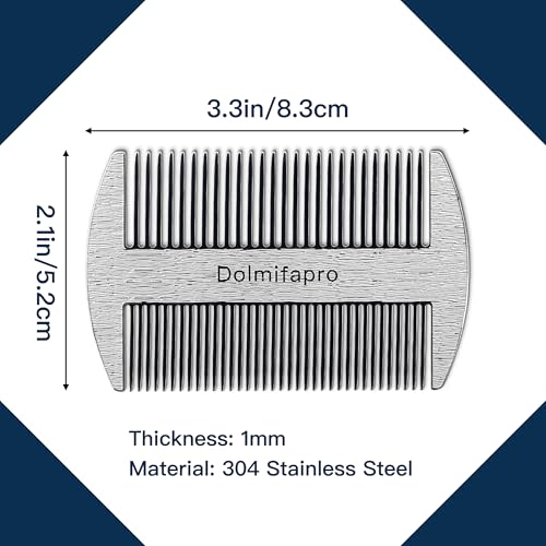 304 Stainless Steel Pocket Beard Comb for Men, Anti-Static Dual Fine Coarse Teeth Ultra-Thin Mustache Hair Grooming Comb with PU Leather Case (silvery) - color: silvery