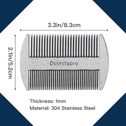 304 Stainless Steel Pocket Beard Comb for Men, Anti-Static Dual Fine Coarse Teeth Ultra-Thin Mustache Hair Grooming Comb with PU Leather Case (silvery) - color: silvery