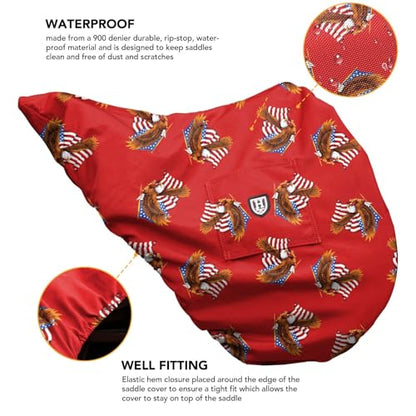Harrison Howard Premium English Saddle Cover, Waterproof & Breathable Fleece-Lined Protective Saddle Cover - color: Patriot Eagle, size: Dressage-One Size