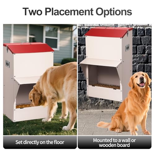 Outdoor Gravity Dog Feeder, 50 lb Large Capacity Automatic Dog Food Dispenser, Heavy Steel Weather-Resistant Pet Feeder with Clear Viewing Door, Wall or Ground Mount for Large Dogs