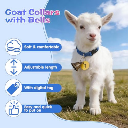 Rosvola Goat Collars, Adjustable Nylon Grazing Collars, Pet Anti-Lost Loud Bronze Bell with Numbered Cards for Farm Goats Sheep Cows Animals (5PCS)