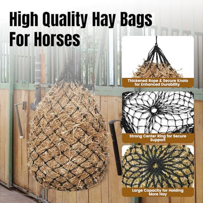 Slow Feed Hay Nets for Horses, 2 Pack, 40 Inch, 2 Inch Holes,Black - color: Black