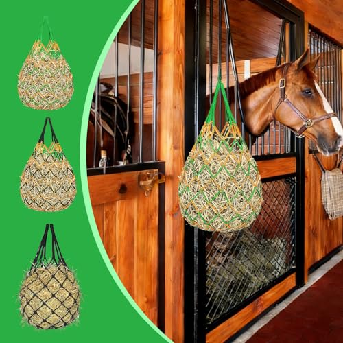 Slow Feed Hay Nets 3 Pack 40-Inch Durable Mesh Hay Bags Feeder for Horses - size: 3 Pack