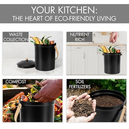 Beautiful Kitchen Compost Bin with Smell Proof Lid for Your Countertop - color: Black