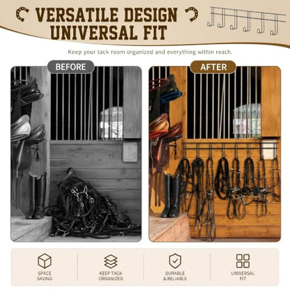 Yaocom 10 Hook 2 Pcs Bridle Hooks Tack Room Metal Wall Hangers Rack, Black - style: 10 Hook