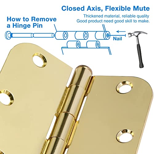 TDCHINGES Rounded Door Hinges 3.5" X 3 1/2 Inch Polished Brass 5/8" 18 Pack - color: Polished Brass-Rounded, size: 18 Pack