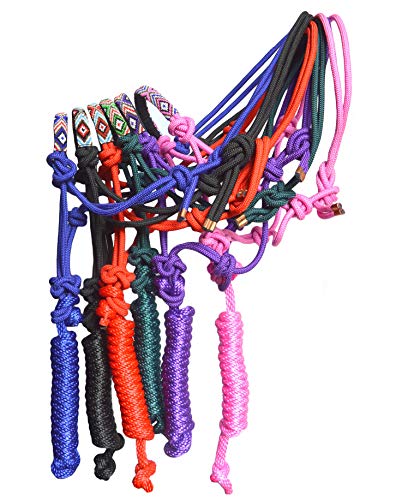 Nylon Horse Braided Rope Halter Beaded Noseband Lead Rope (H. Green A) - color: H. Green A