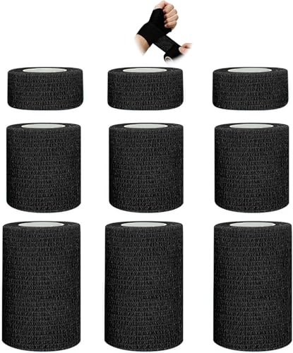 BIRDDIE 9 Packs 1"/2"/3" Black Self Adherent Bandage Wrap - color: Black-9