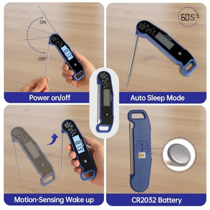 Lonicera Instant-Read Meat Thermometer, 1-Second, ±0.5°F Accuracy, Blue - color: BLUE