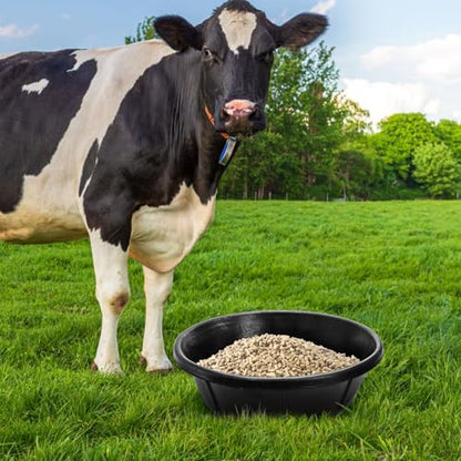Cididu 3 Pack Rubber Feed Pan, 8 Quart Large Horse Feed Bucket, Heavy Duty Rubber Water Bowl for Livestock, Stackable Chicken Dust Bath Tub for Pig Goat Dog Cat Farm Animal Feeding, 14.5'' x 4.5''