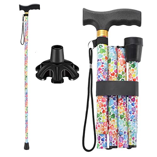 Walking Cane PANZHENG Cane for Man/Woman | Mobility & Daily Living Aids | 5-Level Height Adjustable Walking Stick | Comfortable Plastic T-Handle Portable Walking Stick Folding Cane - color: Cane-Heart