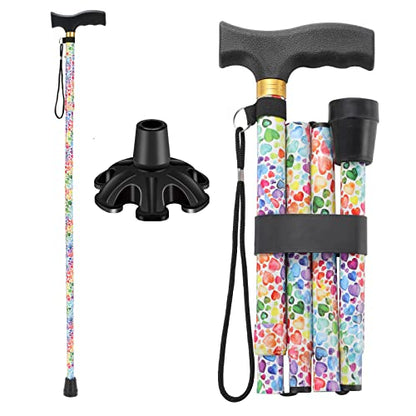 Walking Cane PANZHENG Cane for Man/Woman | Mobility & Daily Living Aids | 5-Level Height Adjustable Walking Stick | Comfortable Plastic T-Handle Portable Walking Stick Folding Cane - color: Cane-Heart