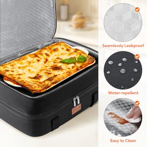 Lifewit Double Decker Casserole Carrier for Hot and Cold Food, Insulated Casserole Dish Carrier Carrying Case with Tool Room, Thermal Bag for Potluck Parties Cookouts Fits 9"×13" Baking Dish, Black - color: Black
