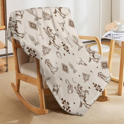 Western Blanket, Southwest Aztec Boho Native Pattern Wild West Farmhouse Cowboys Cactus Country Fleece Fuzzy Fannel Throw Blankets for Sofa Bed Chair Couch Bedroon Living Room Gifts, 30"x40" Inch - color: Cowboy-05, size: 30x40 inch