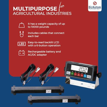 10000lb Load Bar Scale Set for Cattle, Hog, Pig, Goat, Sheep, Alleyway, Chute and Cage Scale | Two Weigh Bar and One Indicator Set (30") - size: 30"