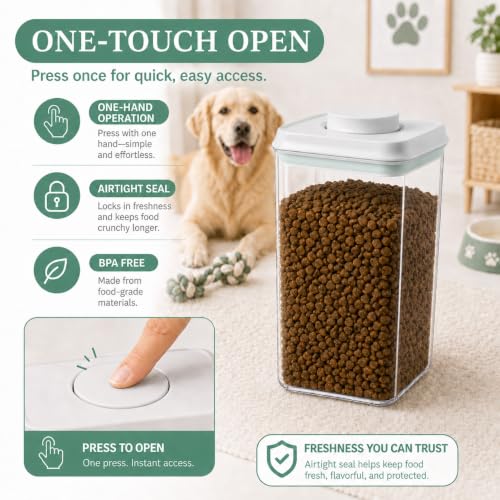 Pet Dog-Cat Airtight Food Storage-Container - 4.2Qt/4L jar with lid and 1/4Cup scoop | Holds 3–5 pounds of dry pet food | BPA-Free
