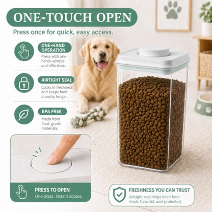 Pet Dog-Cat Airtight Food Storage-Container - 4.2Qt/4L jar with lid and 1/4Cup scoop | Holds 3–5 pounds of dry pet food | BPA-Free