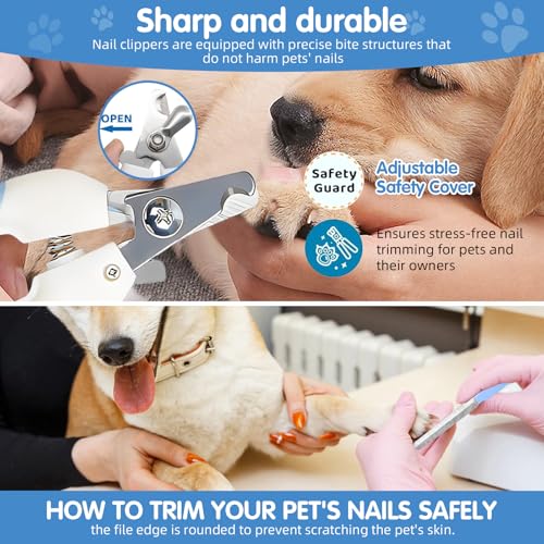 Aglads 8PCS Cat Rabbit Bunny Dog Grooming Kit,Self-Cleaning Brush,Nail Clipper,Grooming Glove,Massage Brush,Flea Comb,Towel&Travel Bag,Complete Grooming Tools for Long&Short Haired Pets(8, blue) - color: BLue