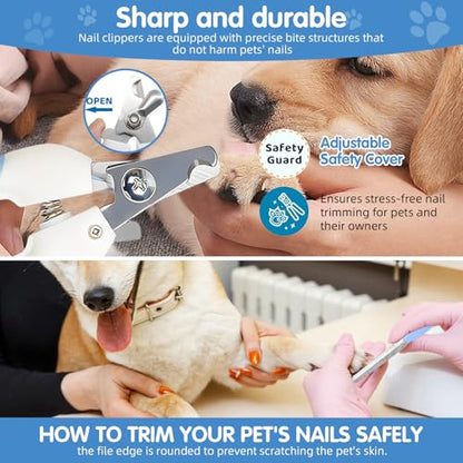 Aglads 8PCS Cat Rabbit Bunny Dog Grooming Kit,Self-Cleaning Brush,Nail Clipper,Grooming Glove,Massage Brush,Flea Comb,Towel&Travel Bag,Complete Grooming Tools for Long&Short Haired Pets(8, blue) - color: BLue