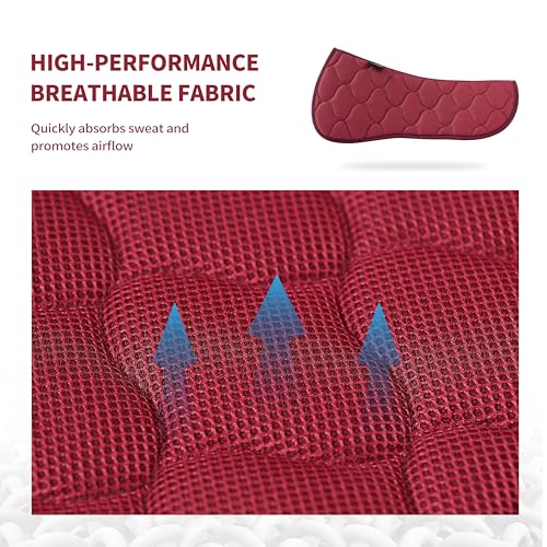 Harrison Howard Mesh Riding Half Pad for English Saddle Comfortable Cushioning Reduce Pressure on Horse’s Back - color: Burgundy