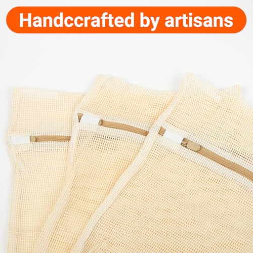 6Pcs Organic Cotton Mesh Laundry Bags for Delicates, Durable Mesh Wash Bags, Sturdy Zipper Laundry Bag for Underwear, Clothes, Shoes, Socks, (3 Large, 3 Medium) - color: 6pcs beige