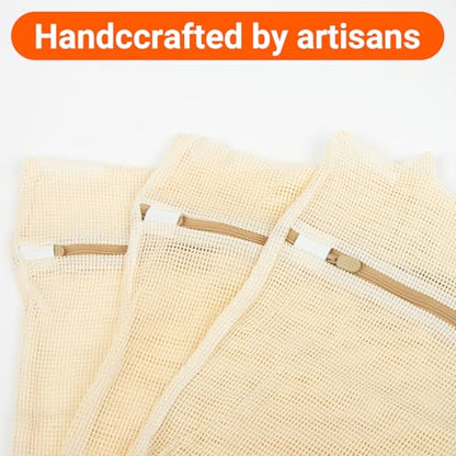 6Pcs Organic Cotton Mesh Laundry Bags for Delicates, Durable Mesh Wash Bags, Sturdy Zipper Laundry Bag for Underwear, Clothes, Shoes, Socks, (3 Large, 3 Medium) - color: 6pcs beige