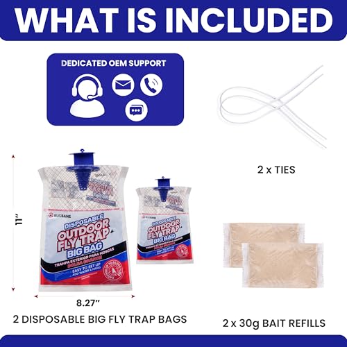 Fly Traps Outdoor Fly Trap for Patio. 2 Large Non-Toxic Pre-Baited Flies Bags Outdoor Disposable. Big Hanging Bug Catchers for All Filth Flies Killer for Outside Bug Control in Yard Horse Ranch. - style: 2pk