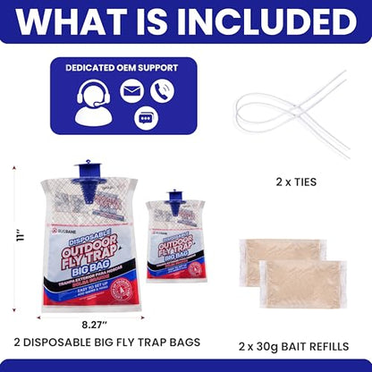 Fly Traps Outdoor Fly Trap for Patio. 2 Large Non-Toxic Pre-Baited Flies Bags Outdoor Disposable. Big Hanging Bug Catchers for All Filth Flies Killer for Outside Bug Control in Yard Horse Ranch. - style: 2pk
