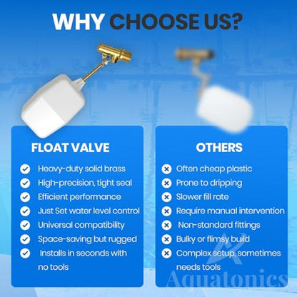 3/8" Water Float Valve – Heavy-Duty 125 PSI Water Level Controller - Easy Wingnut Adjustment Float Valve – Adjustable Flow (2.25 GPM) for In-Ground Pools & Auto-Fill Systems