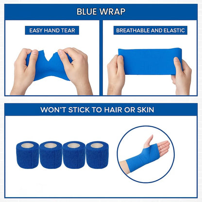 2" Cohesive Flexible Bandage Wrap – Blue - Pack of 8 - color: Blue
