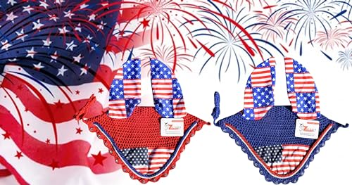 USA Royal Flag Saddle Pad Set with Matching Ear Bonnet – Print Horse Riding Gear – Non-Slip/Breathable – Western/English Show