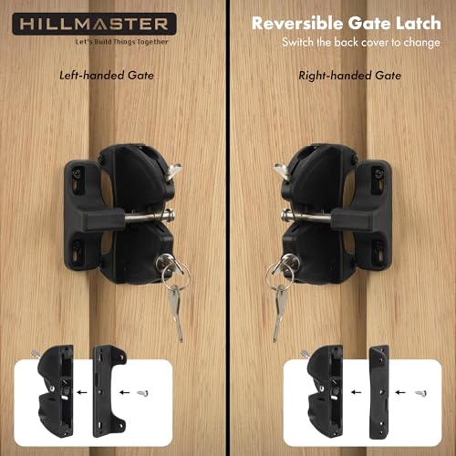 HILLMASTER Key Lockable 2 Sided Gate Latch Key,Self Locking Gate Latch Gate Fence Lock for Outdoor Gates,Locking Gate Door Lock Fence Latch Gate Hardware for Metal,Wood,Vinyl Fence,Black Finish