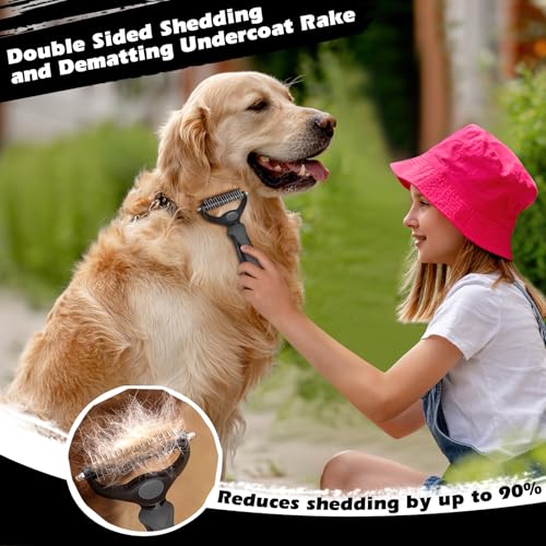 Professional 3PCS Self Cleaning Slicker Brush & Pet Grooming Rake & Flea Comb for Dogs,Cats and Horses | Double-Sided Dematting Comb & Skin Friendly Deshedding Grooming Tool | Pet Supplies (Grey) - color: Grey