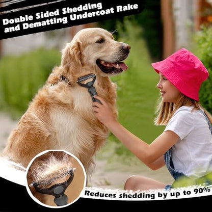 Professional 3PCS Self Cleaning Slicker Brush & Pet Grooming Rake & Flea Comb for Dogs,Cats and Horses | Double-Sided Dematting Comb & Skin Friendly Deshedding Grooming Tool | Pet Supplies (Grey) - color: Grey