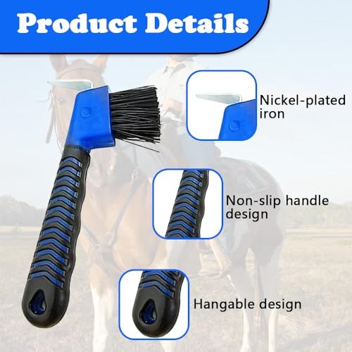 2 Pcs Horses Hoof Pick Brush with Soft Touch Rubber Handle, Portable Hoof Pick for Horses Goat Donkey Horse Hoofs Trimming and Horse Equestrian Enthusiasts (Random, 2-in-1)