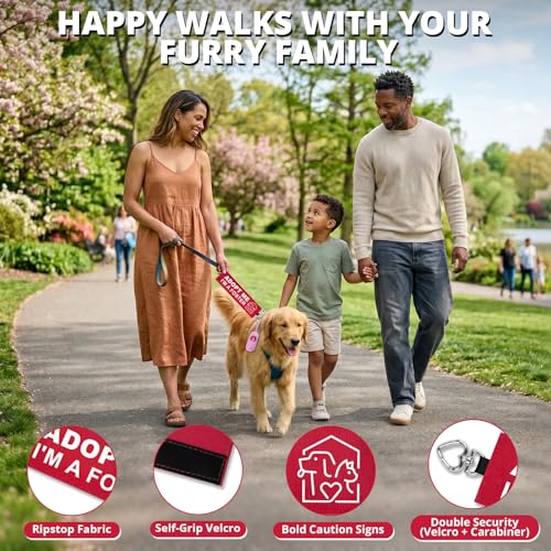 Adopt Me Dog Leash Wrap, Double-Sided Visible Foster Dog Sleeve with Heart Carabiner, Ripstop Warning Sign for Pet Lead, Fits Standard Rope & Flat Leashes, Red - color: Adopt Me I'm a Foster