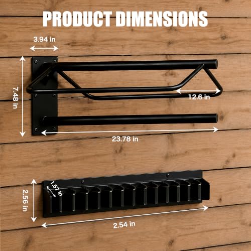 2 PCS Saddle Racks and 2 PCS Horse Whip Crop Holder Rack Wall Mounted for English Western Saddles Horses Blanket Whip,Horse Tack Storage Set for Horse tack Storage,tack Room,Stable,barn,Garage