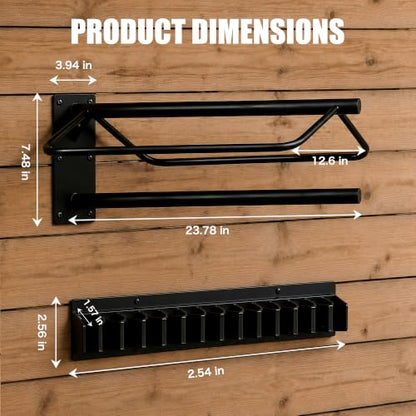 2 PCS Saddle Racks and 2 PCS Horse Whip Crop Holder Rack Wall Mounted for English Western Saddles Horses Blanket Whip,Horse Tack Storage Set for Horse tack Storage,tack Room,Stable,barn,Garage